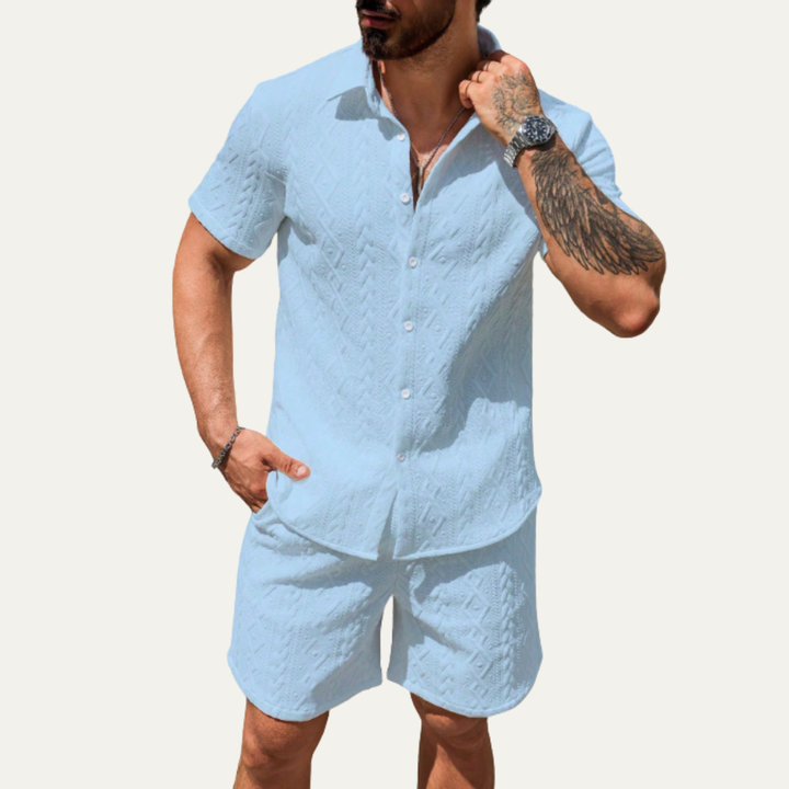The Willowgate Ridge Men’s Knitted Summer Co Ord Set Shirt &amp; Shorts