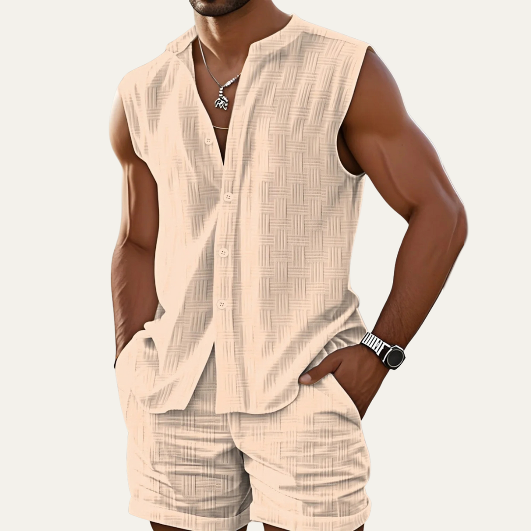 The Ironbridge Men’s Summer Sleeveless Button Up Shirt &amp; Shorts Set