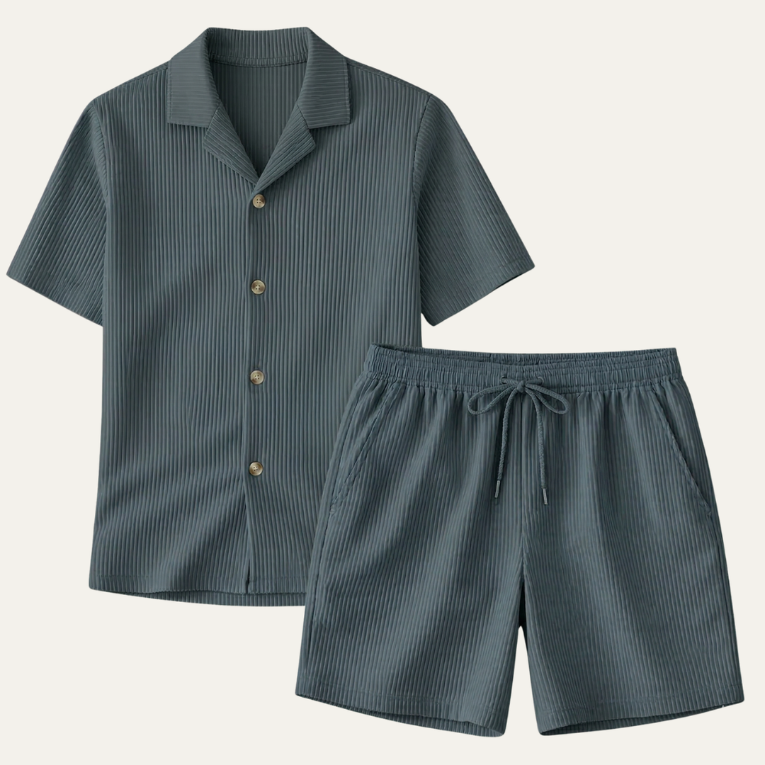 The Brookmill Men’s Ribbed Summer Set – Shirt &amp; Shorts