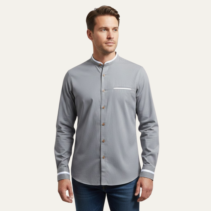 The Silverhaven Ridge Men’s Standing Collar Business Button Up Shirt