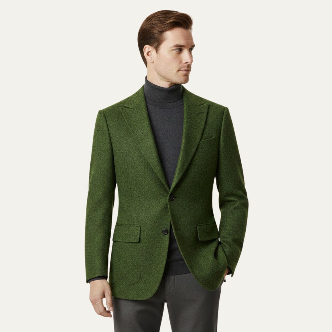 The Rome Men’s Elegant Tailored Tweed Fishbone Blazer Jacket
