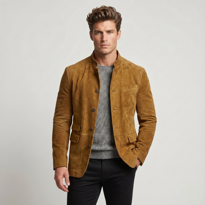 The Belmont Men’s Casual Suede Blazer Jacket – Single Breasted Button Coat