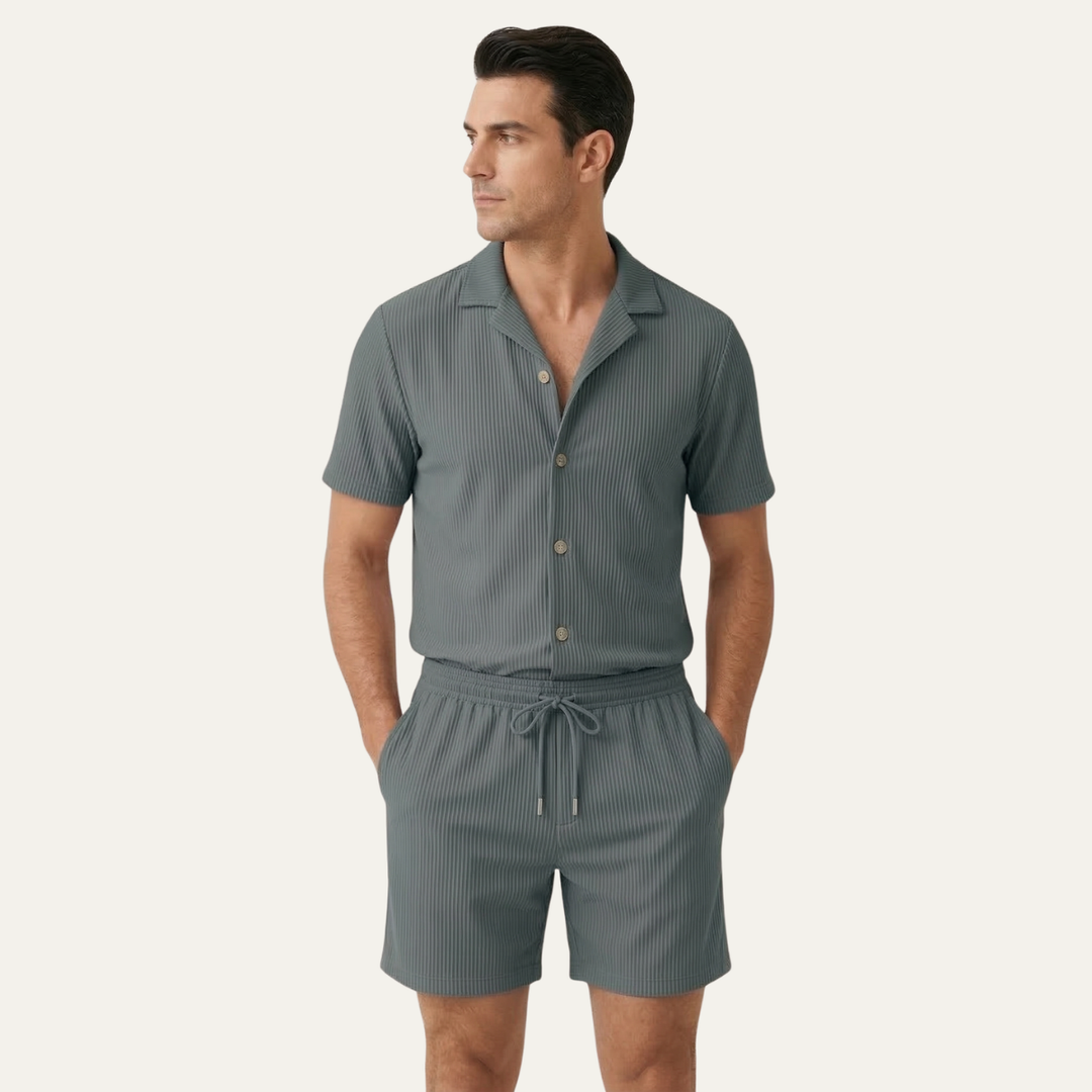The Brookmill Men’s Ribbed Summer Set – Shirt &amp; Shorts