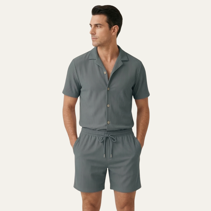 The Brookmill Men’s Ribbed Summer Set – Shirt &amp; Shorts