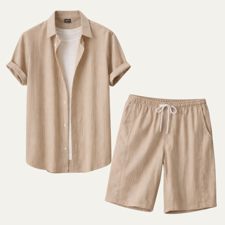 The Hillcrest Park Men’s Casual Co Ord Set – Button Up Shirt &amp; Drawstring Shorts
