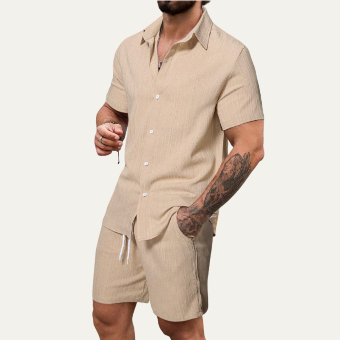 The Hillcrest Park Men’s Casual Co Ord Set – Button Up Shirt &amp; Drawstring Shorts