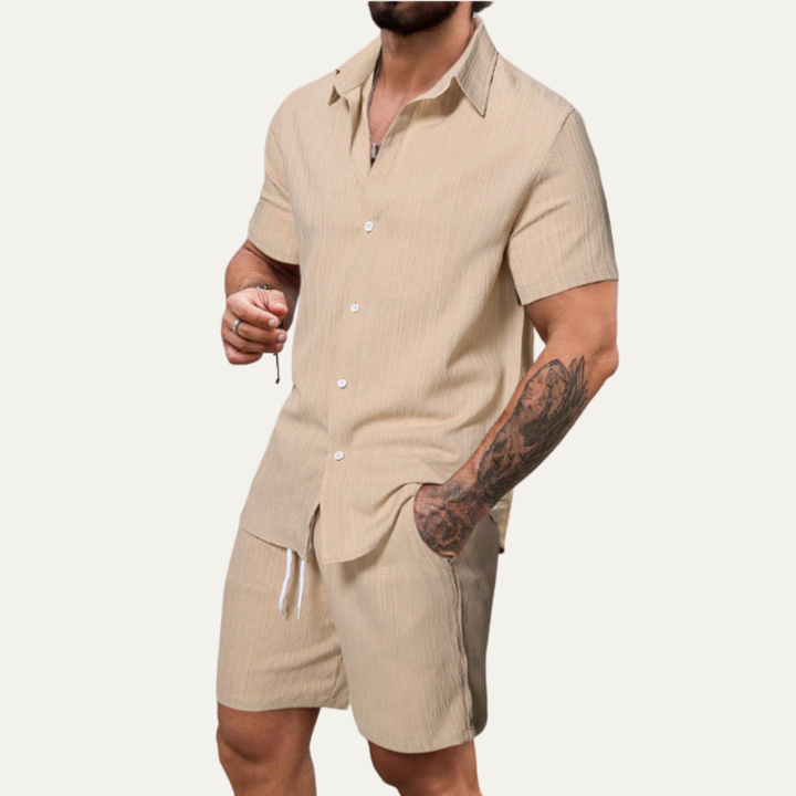 The Hillcrest Park Men’s Casual Co Ord Set – Button Up Shirt &amp; Drawstring Shorts