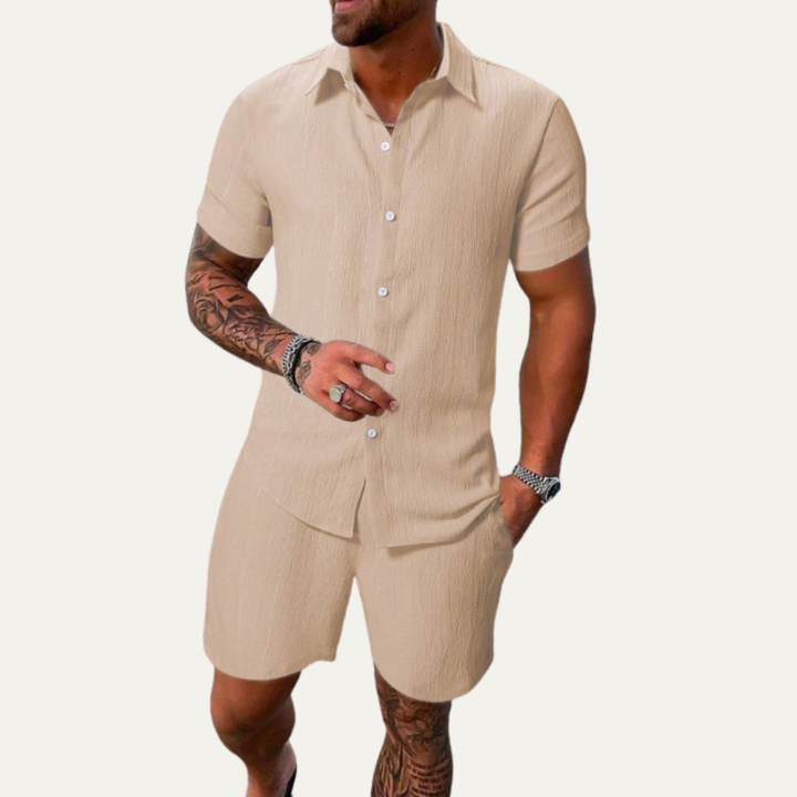 The Hillcrest Park Men’s Casual Co Ord Set – Button Up Shirt &amp; Drawstring Shorts
