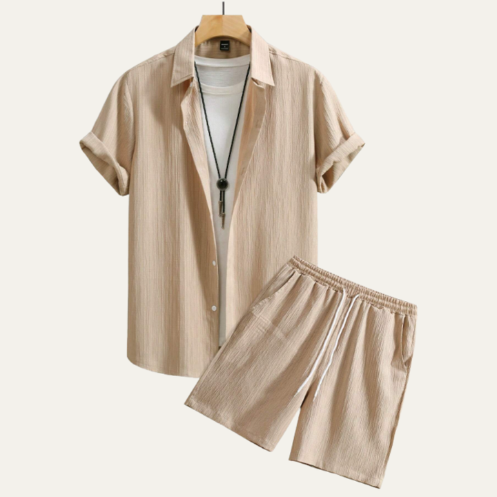 The Hillcrest Park Men’s Casual Co Ord Set – Button Up Shirt &amp; Drawstring Shorts