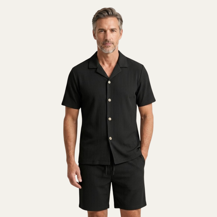 The Brookmill Men’s Ribbed Summer Set – Shirt &amp; Shorts