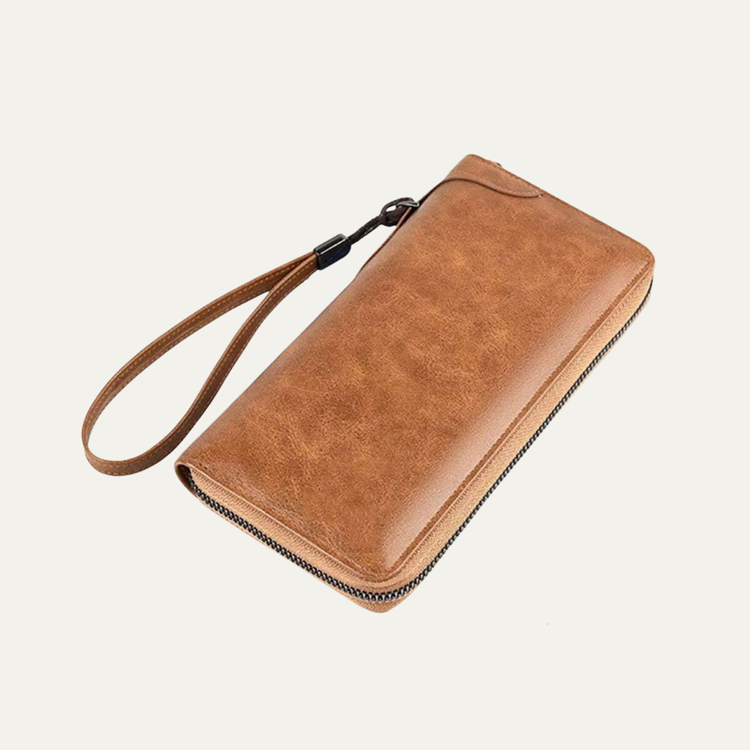 Men’s Long Zip Wallet – RFID Blocking Leather Card Holder Clutch