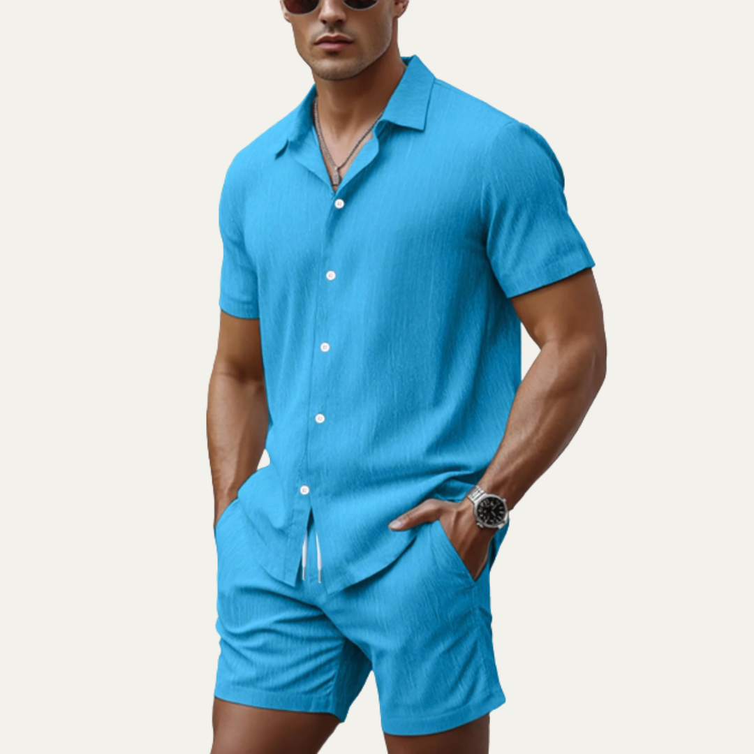 The Hillcrest Park Men’s Casual Co Ord Set – Button Up Shirt &amp; Drawstring Shorts