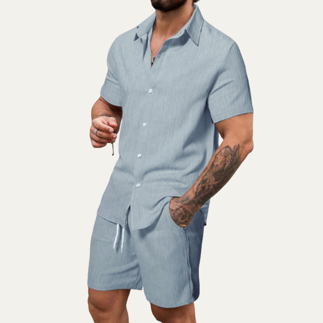 The Hillcrest Park Men’s Casual Co Ord Set – Button Up Shirt &amp; Drawstring Shorts