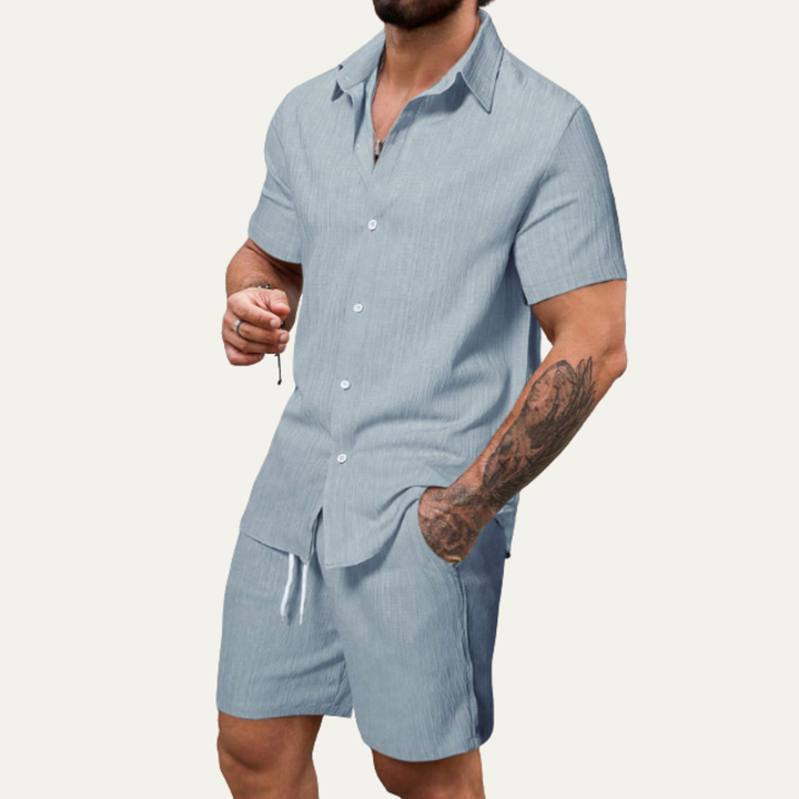 The Hillcrest Park Men’s Casual Co Ord Set – Button Up Shirt &amp; Drawstring Shorts