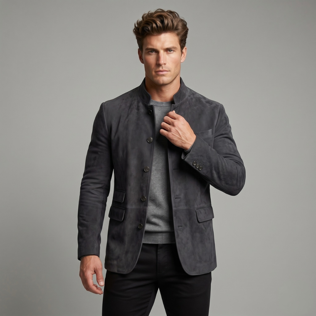 The Belmont Men’s Casual Suede Blazer Jacket – Single Breasted Button Coat