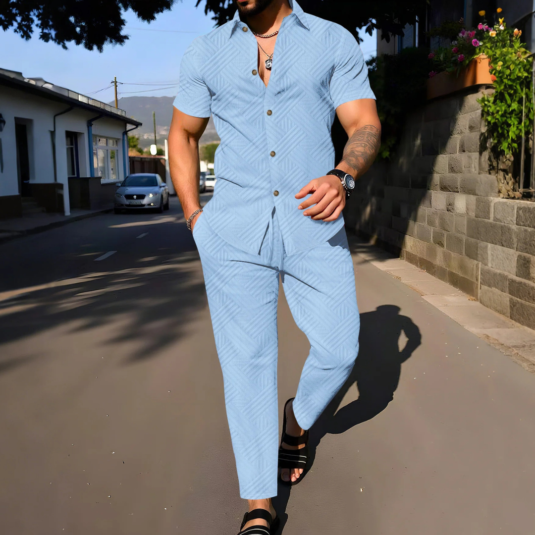 The Rosemont Men’s Shirt &amp; Long Pants Two Piece Casual Set