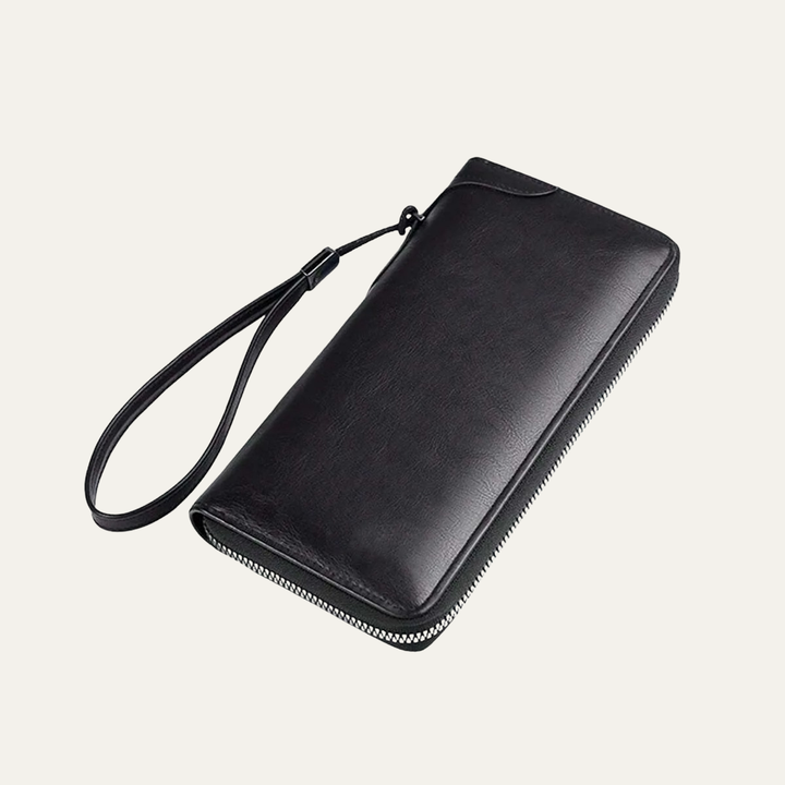 Men’s Long Zip Wallet – RFID Blocking Leather Card Holder Clutch
