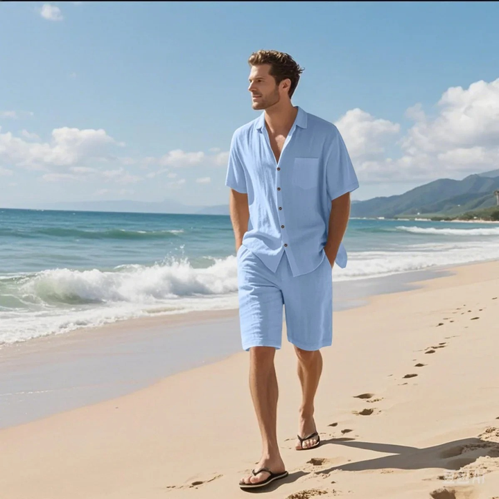 The Wexley Men’s Summer Retro Beach Set – Shirt &amp; Shorts