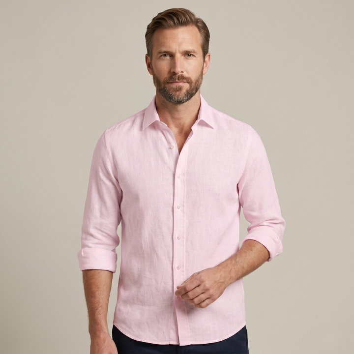 The Woodhall Men’s 100% Linen Italian Style Casual Button Up Shirt