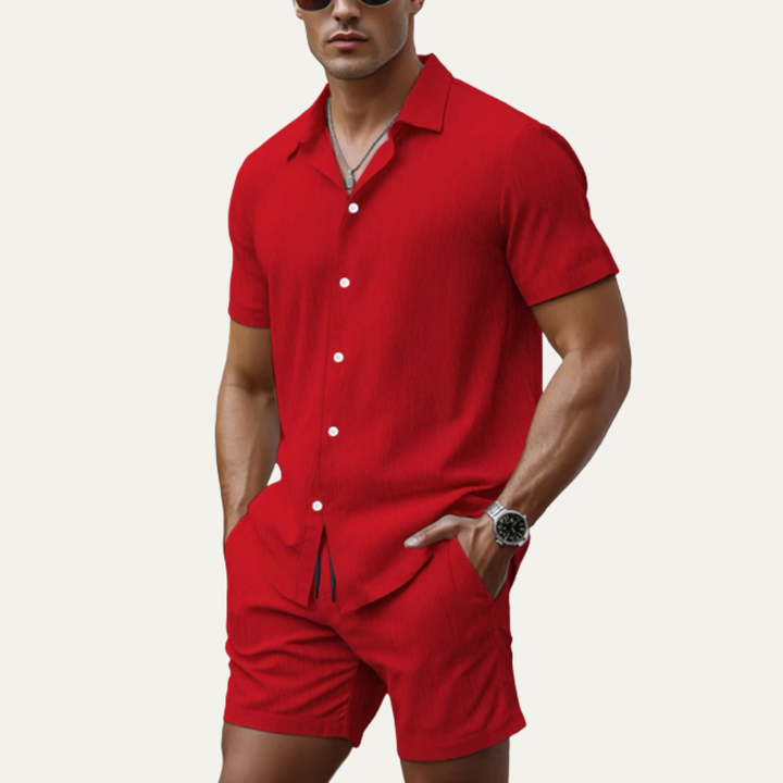 The Pinefield Men’s Summer Co Ord Set – Button Up Shirt &amp; Drawstring Shorts