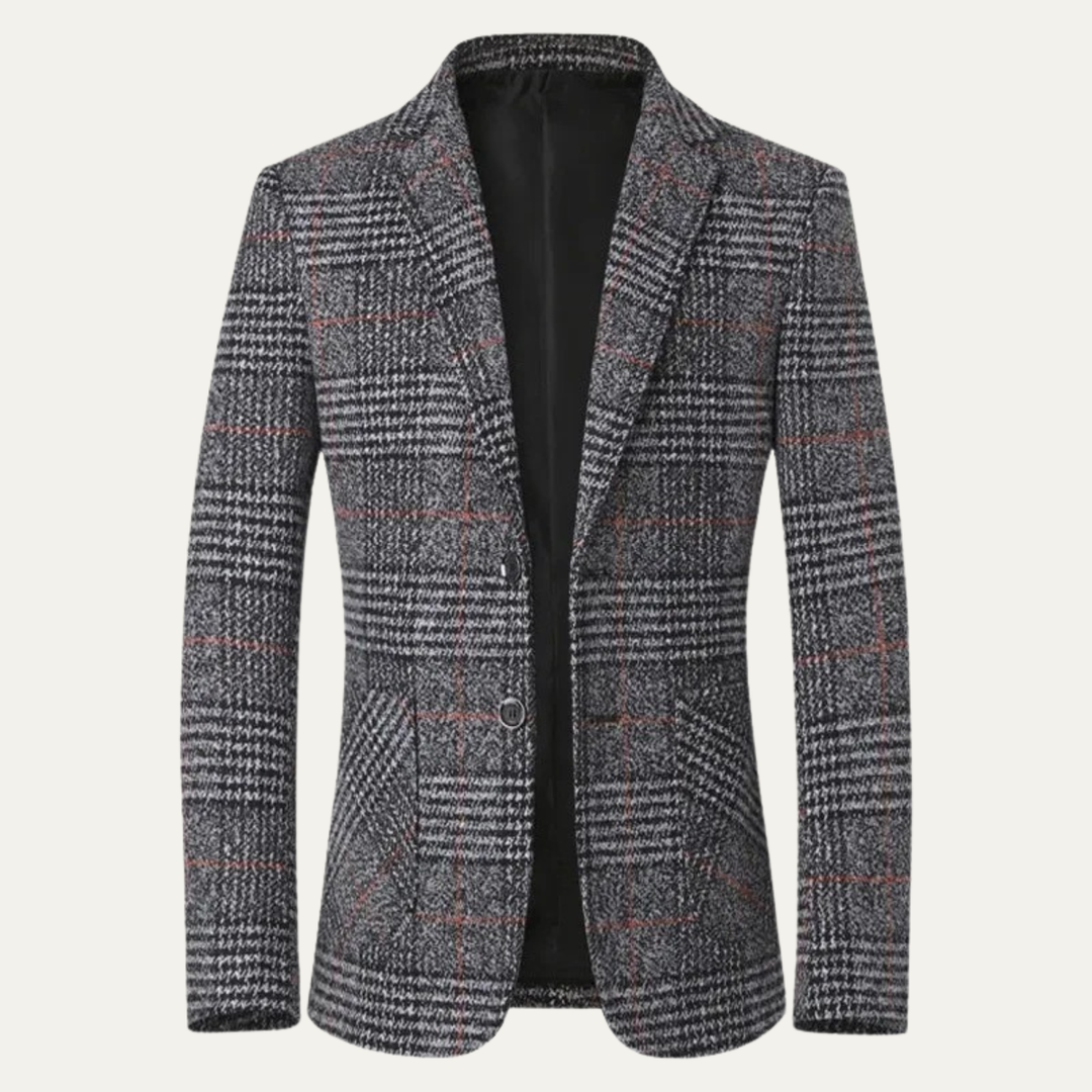 The Monopoli Men’s Slim Fit Check Plaid Tweed Blazer Suit