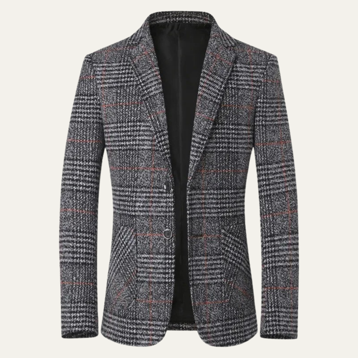 The Monopoli Men’s Slim Fit Check Plaid Tweed Blazer Suit