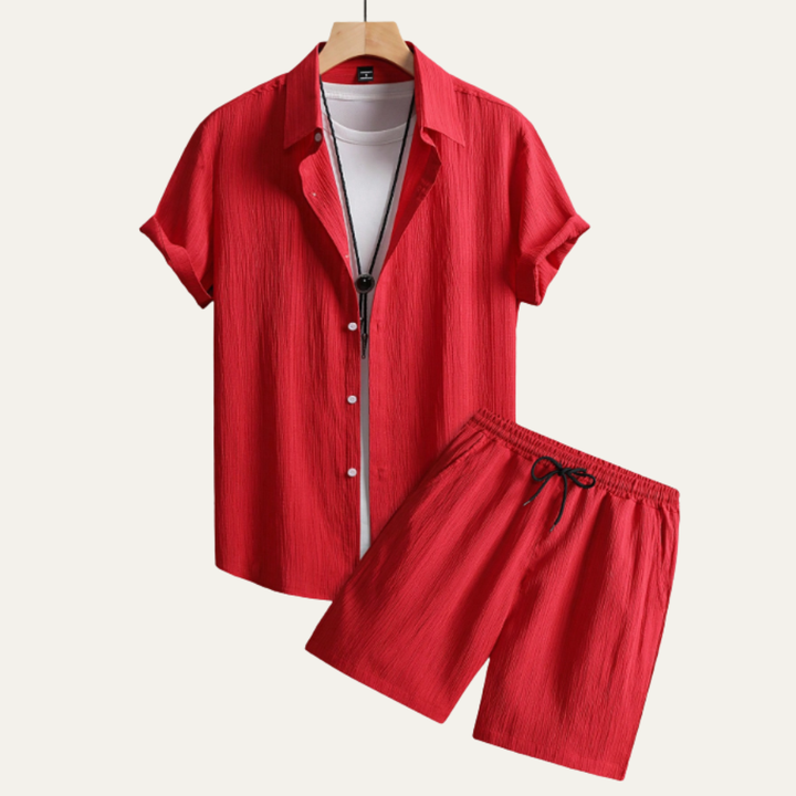 The Pinefield Men’s Summer Co Ord Set – Button Up Shirt &amp; Drawstring Shorts