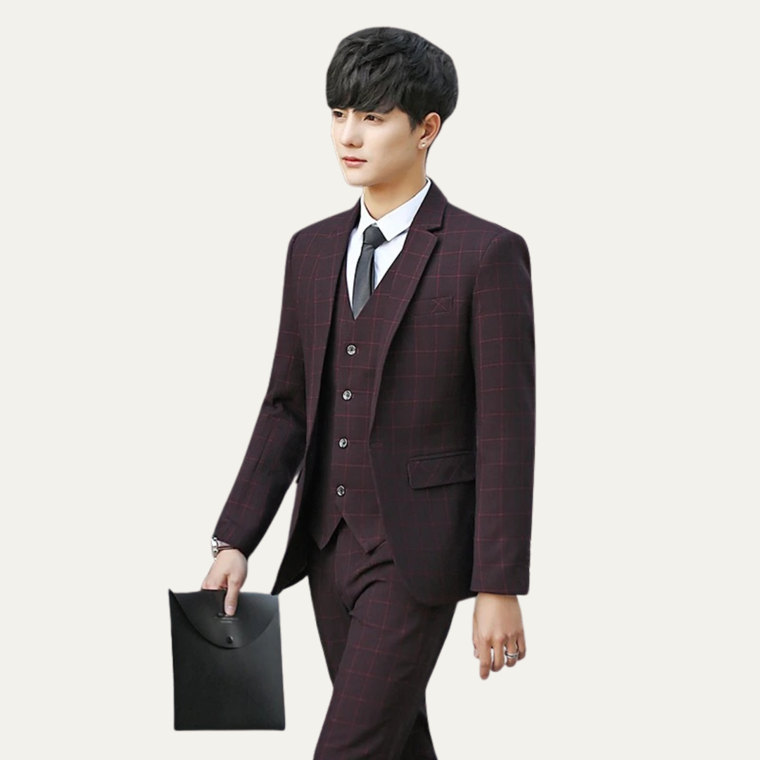 The Padova Men’s Plaid 3 Piece Suit – Slim Fit Blazer Vest and Pants