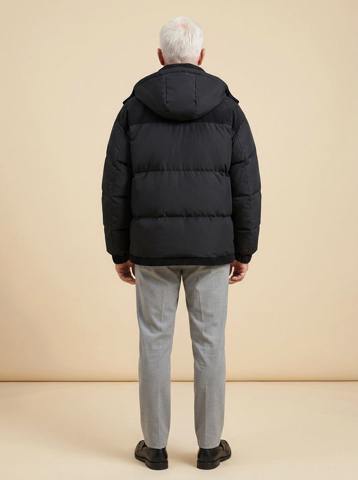 Abbott puffer jacket in Black, back view, Gentlemens Manor