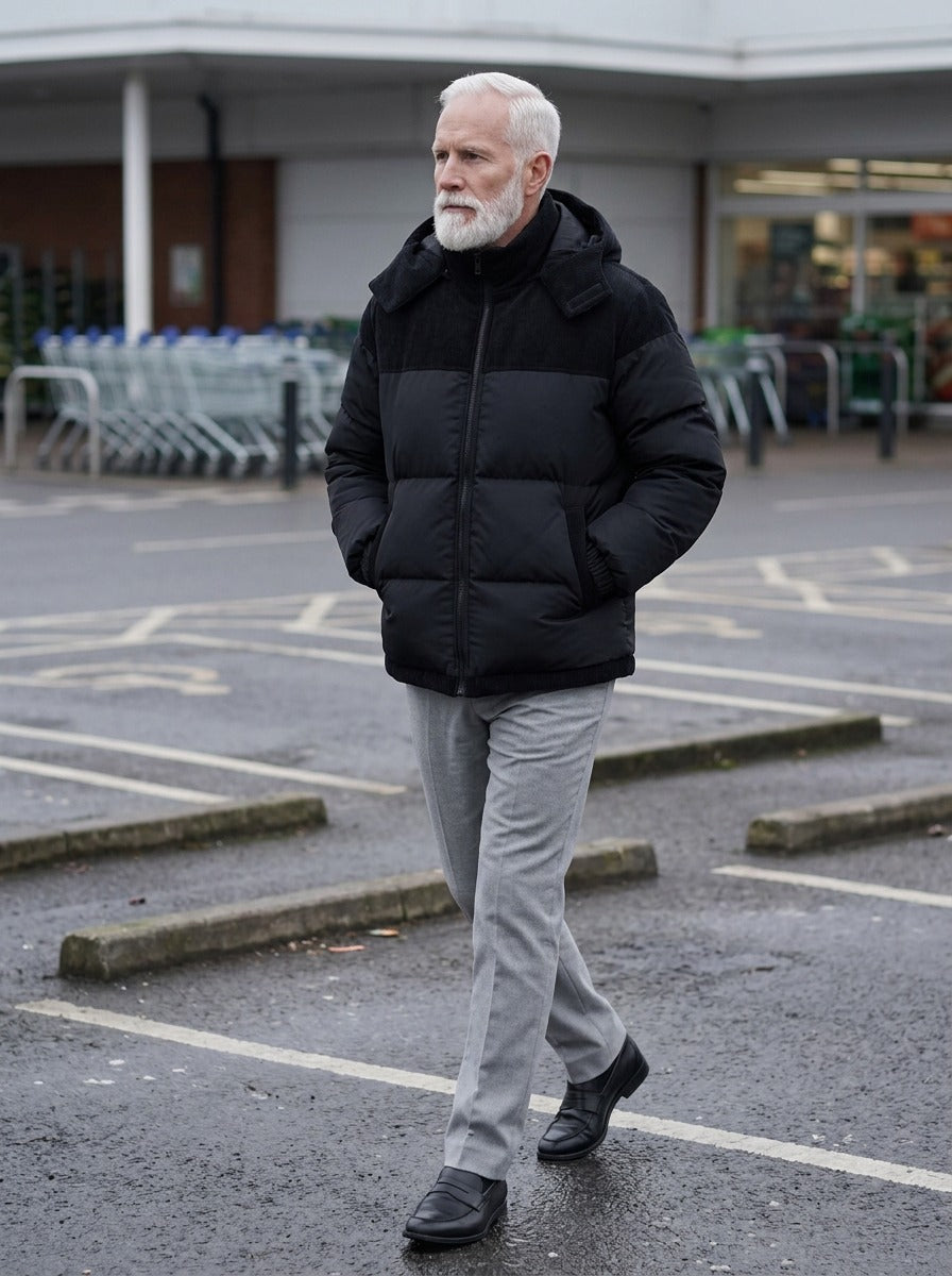 Abbott puffer jacket in Black, lifestyle, Gentlemens Manor