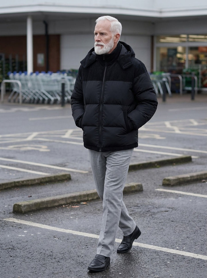 Abbott puffer jacket in Black, lifestyle, Gentlemens Manor