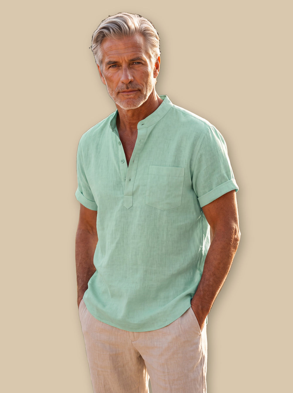 Abraham linen shirt in Green, studio - Gentlemens Manor