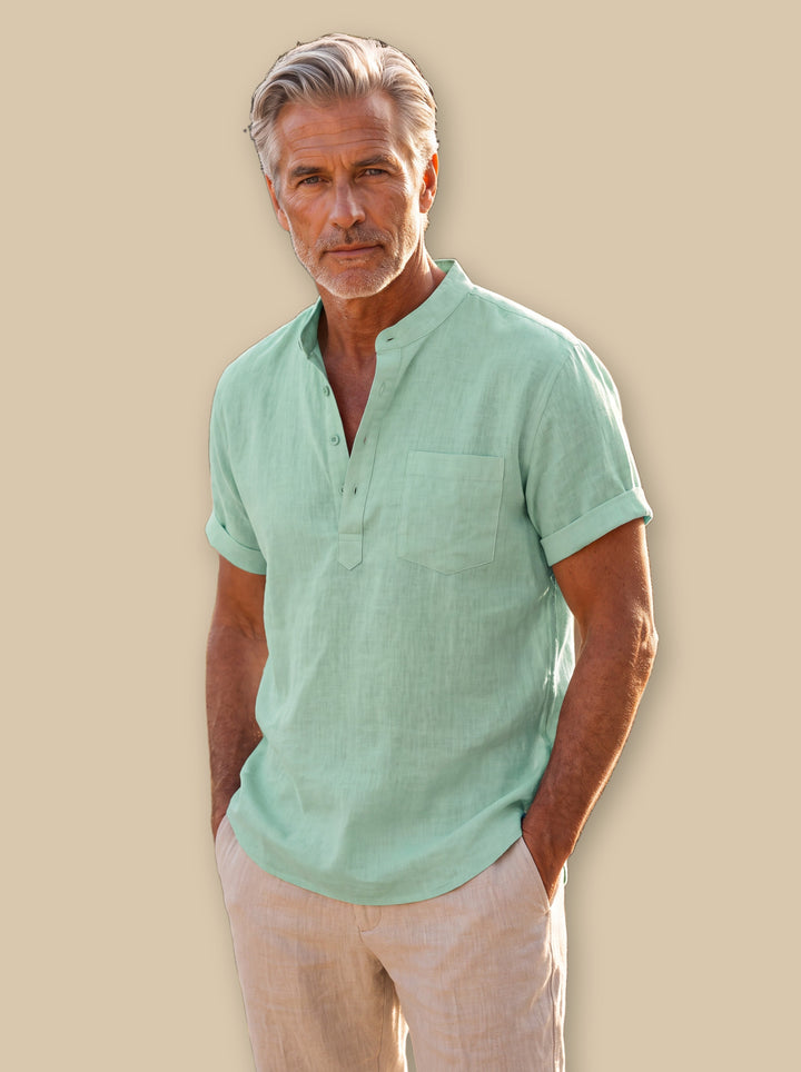 Abraham linen shirt in Green, studio - Gentlemens Manor