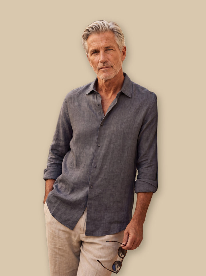 Alden linen shirt in Grey, studio - Gentlemens Manor