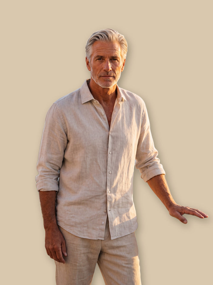 Alden linen shirt in White, studio - Gentlemens Manor