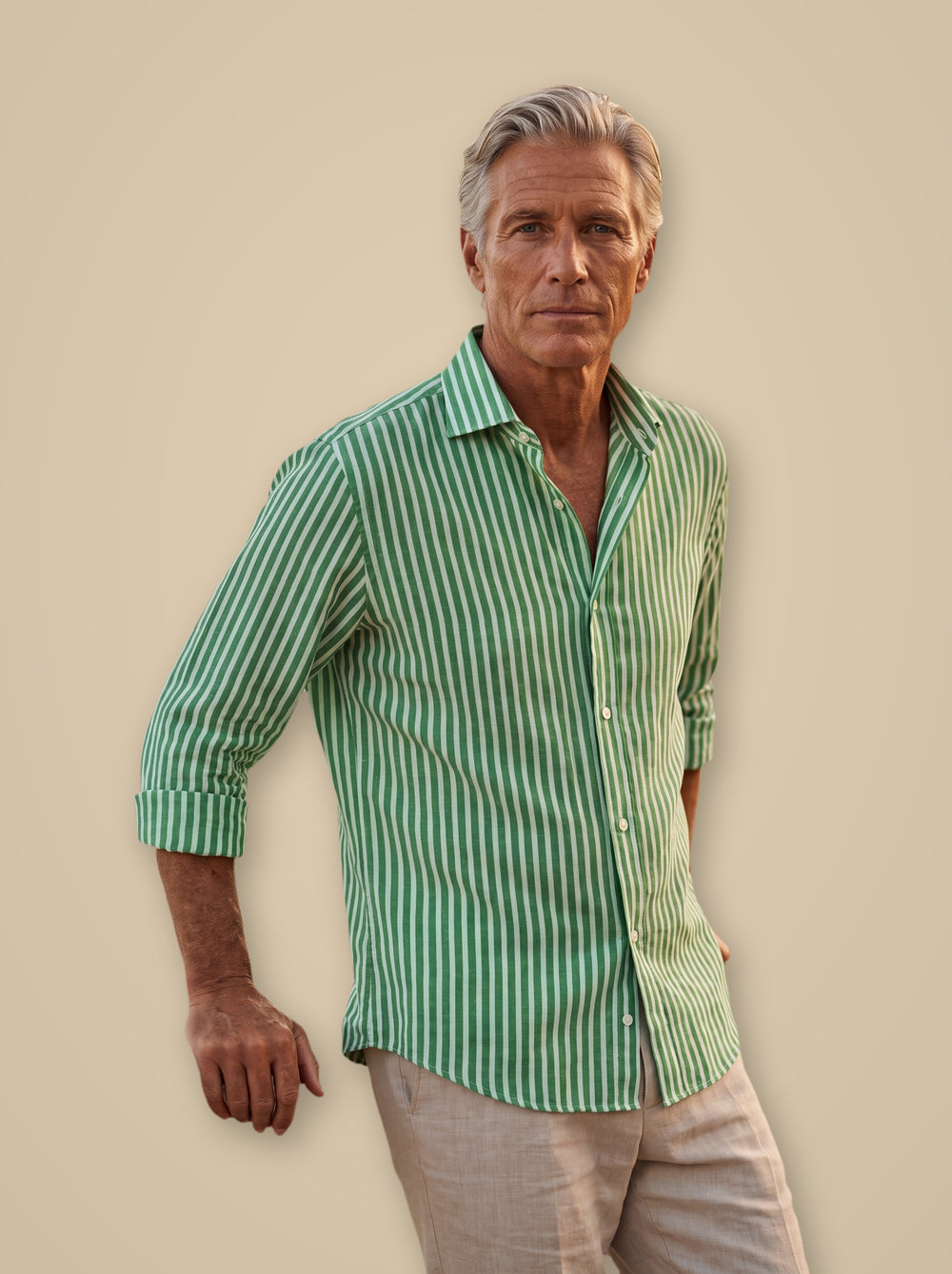 Alfred linen shirt in Green, studio - Gentlemens Manor