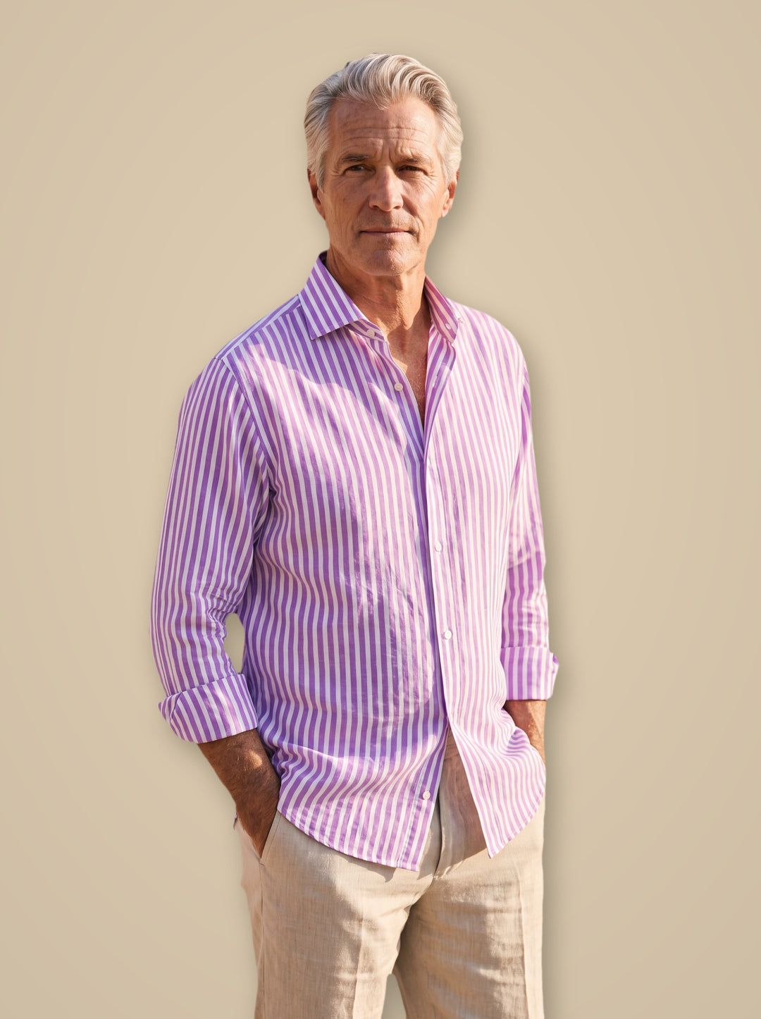 Alfred linen shirt in Purple, studio - Gentlemens Manor