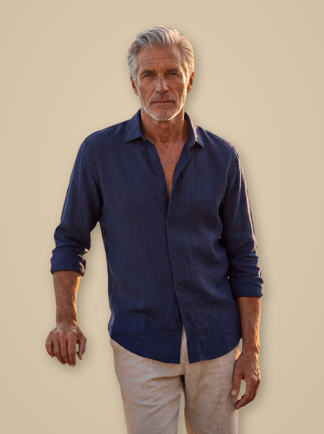 Alonzo linen shirt in Navy, studio - Gentlemens Manor