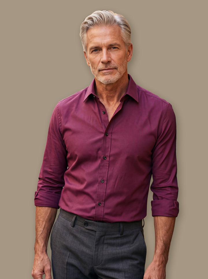 Alvin dress shirt in Burgundy, studio - Gentlemens Manor