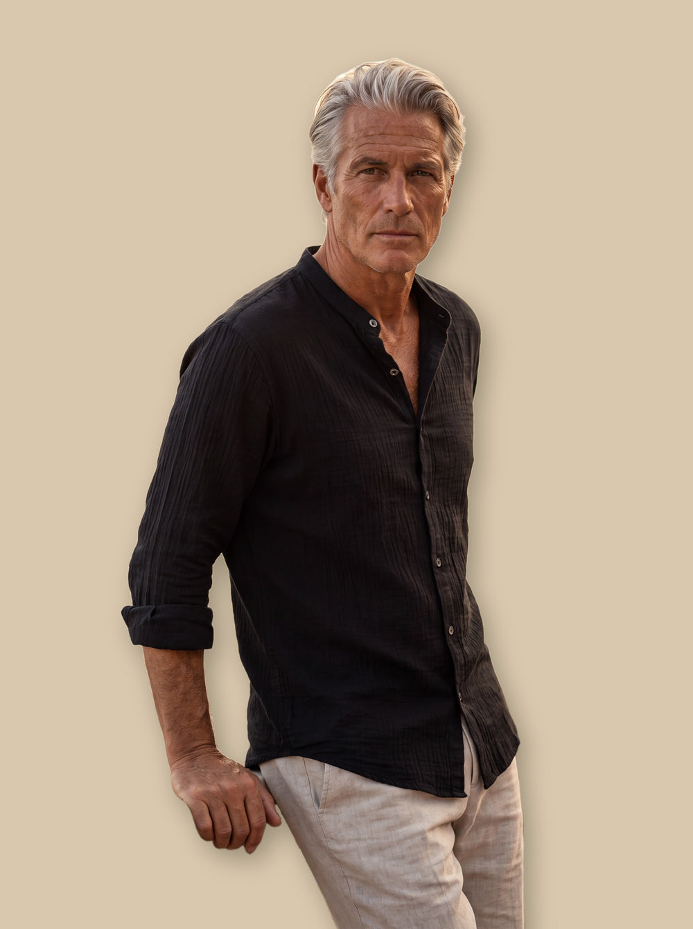 Amos linen shirt in Black, studio - Gentlemens Manor