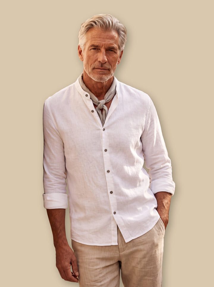 Amos linen shirt in White, studio - Gentlemens Manor