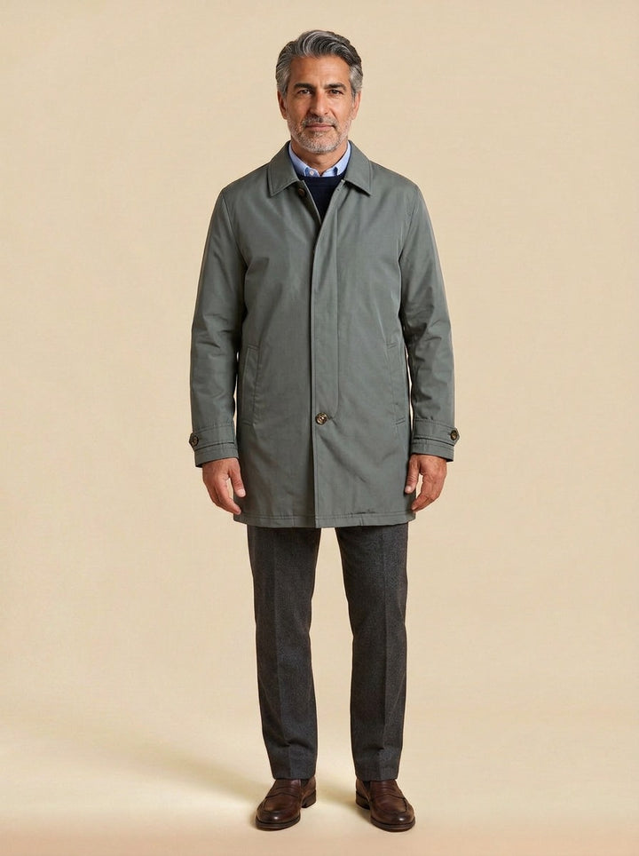 Ansel quilted lined car coat in Grey, studio, Gentlemens Manor