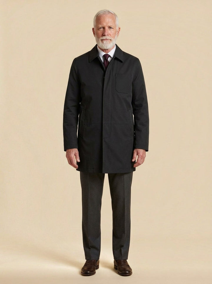 Archer concealed placket car coat in Black, studio, Gentlemens Manor