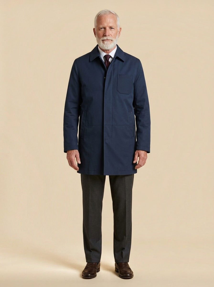 Archer concealed placket car coat in Navy, studio, Gentlemens Manor