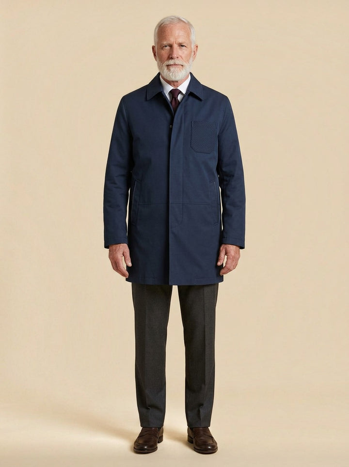 Archer concealed placket car coat in Navy, studio, Gentlemens Manor