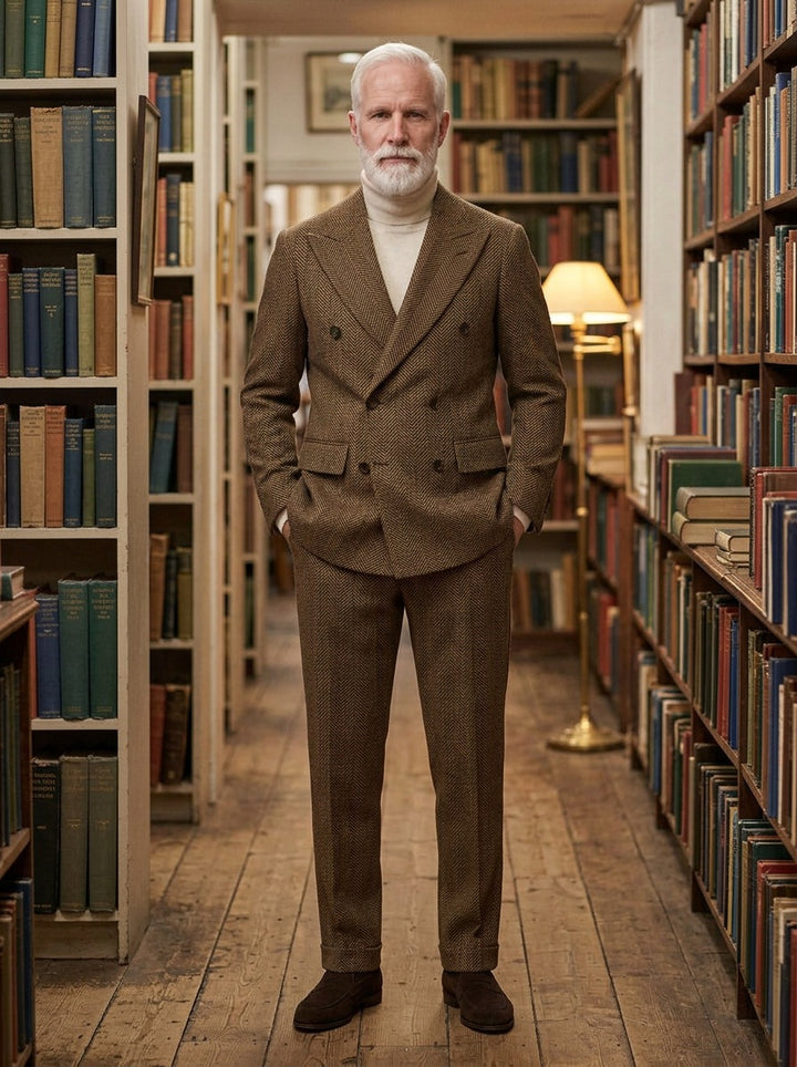 Arlington double breasted suit in Brown, lifestyle, Gentlemens Manor