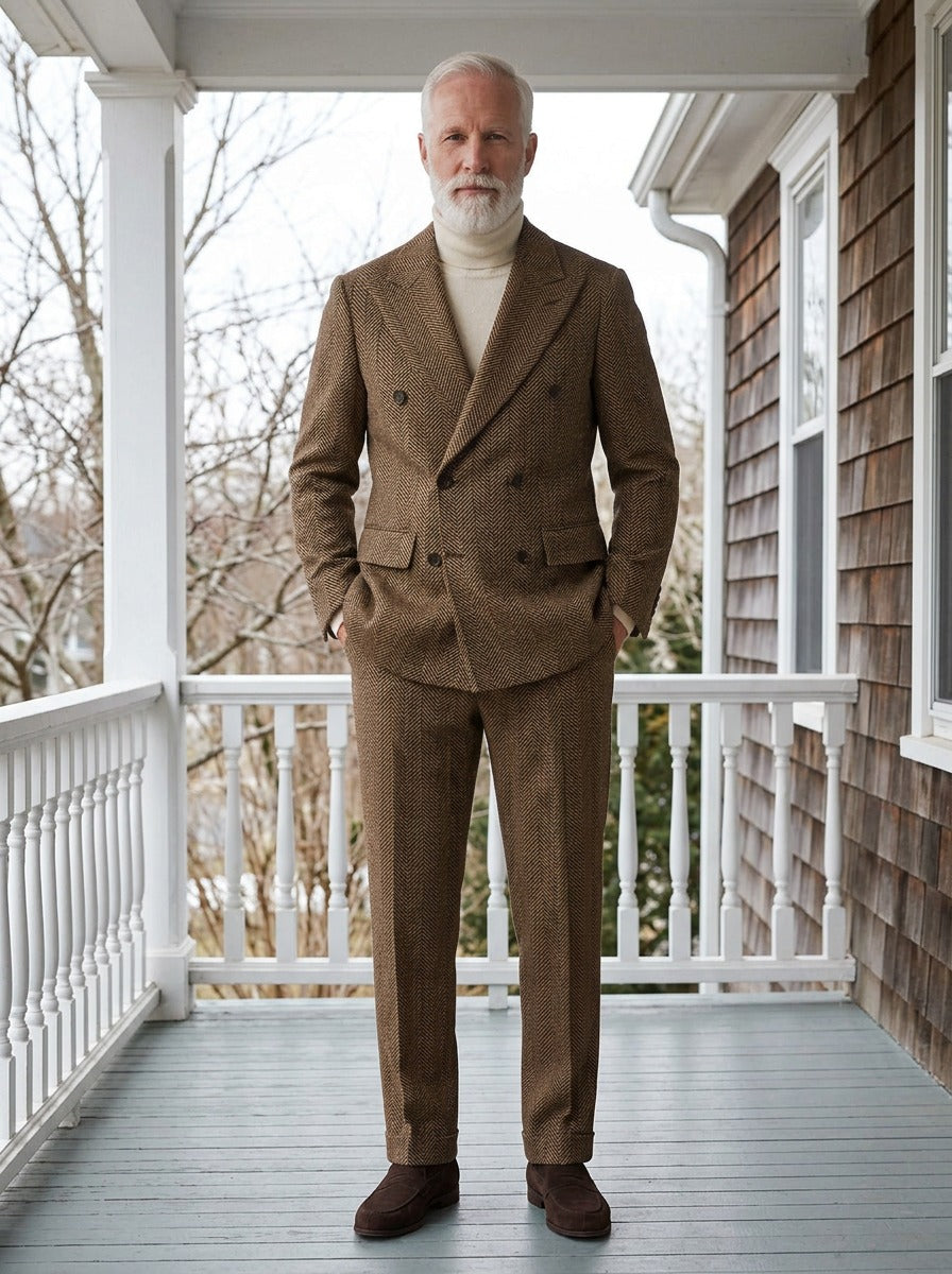 Arlington double breasted suit in Brown, lifestyle, Gentlemens Manor
