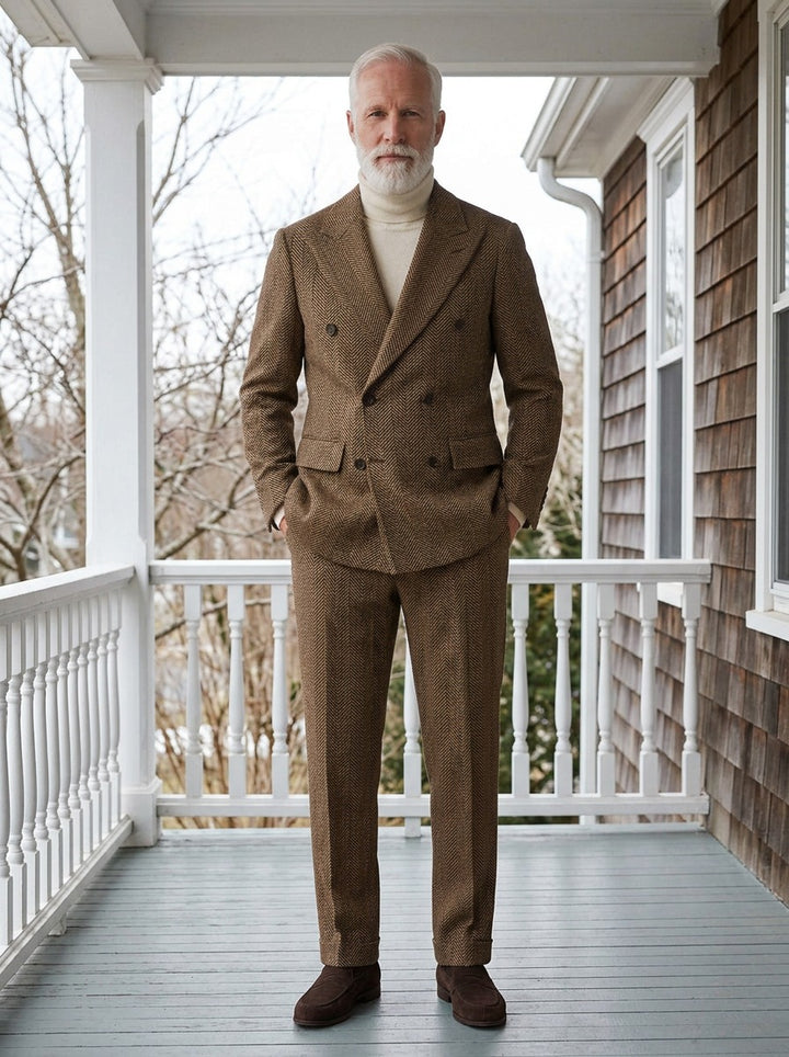 Arlington double breasted suit in Brown, lifestyle, Gentlemens Manor