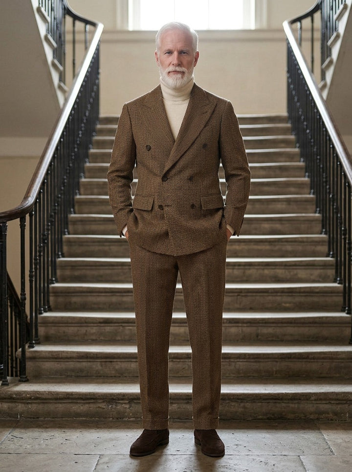 Arlington double breasted suit in Brown, lifestyle, Gentlemens Manor