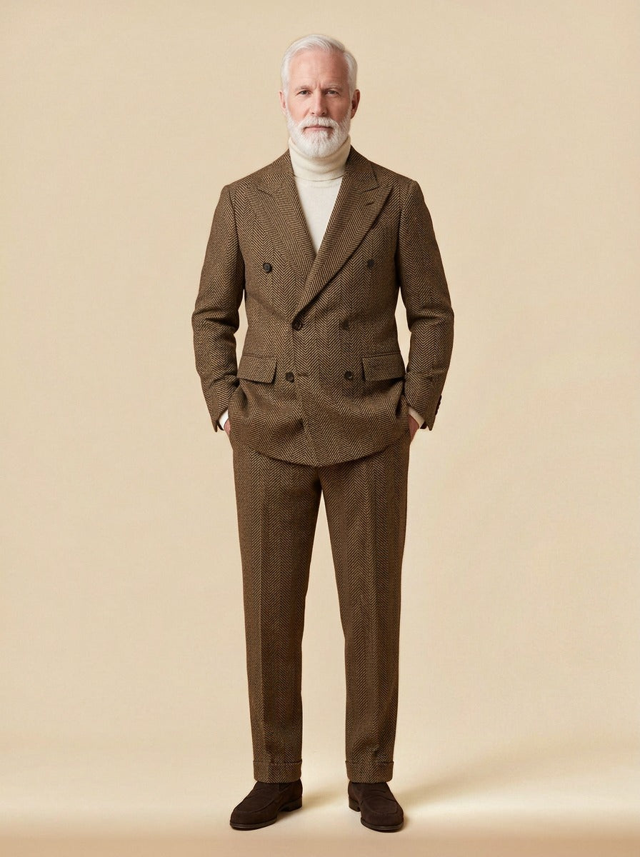 Arlington double breasted suit in Brown, studio, Gentlemens Manor